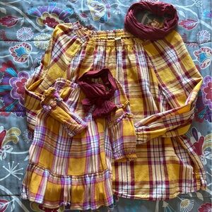 Mommy and meOld Navy Yellow and Maroon/pink Plaid mom Blouse and toddler dress